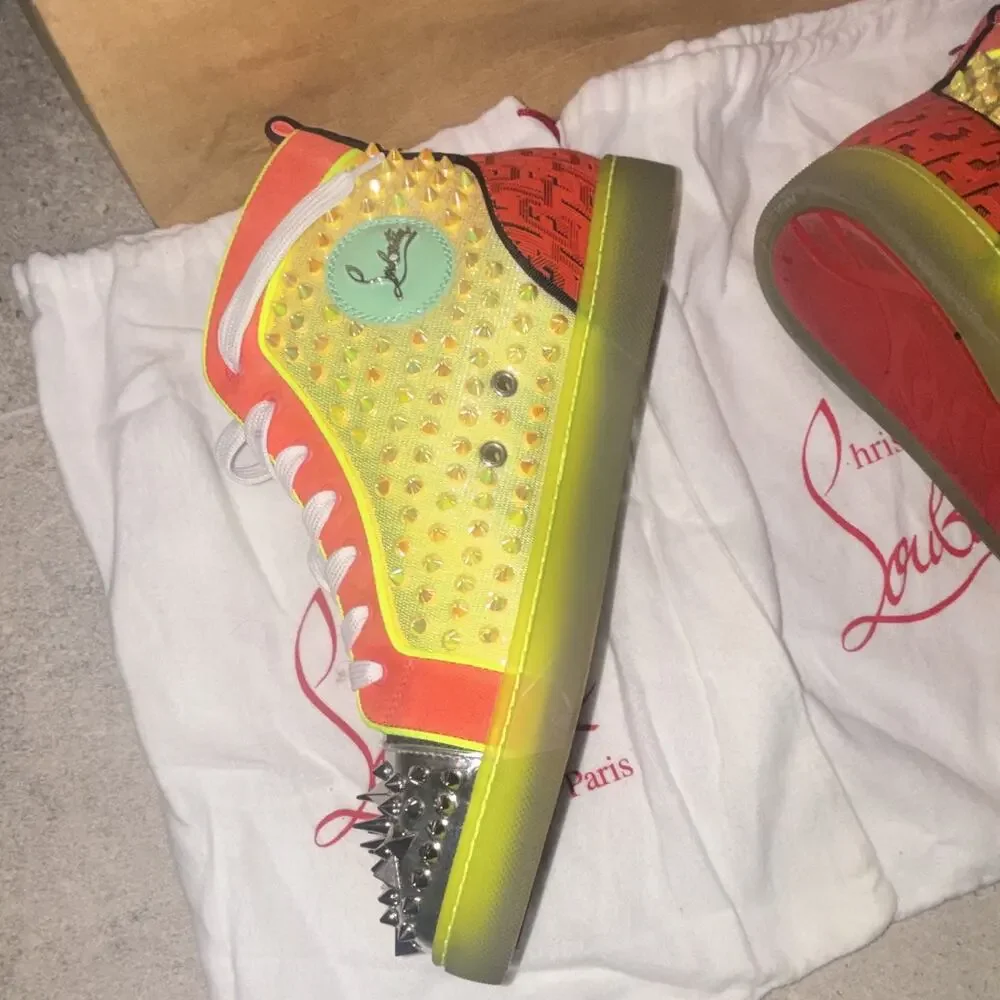 Christian Louboutin Men’s Multicolor Mesh Spiked High-Top Sneakers EU 43
